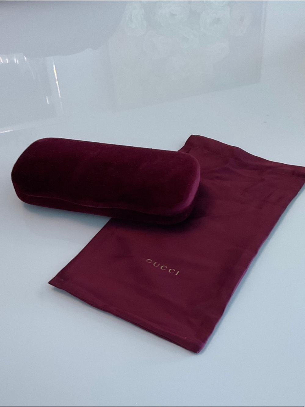 Gucci Rx eyeglasses case  and cleaning bag. Beautiful velvet
